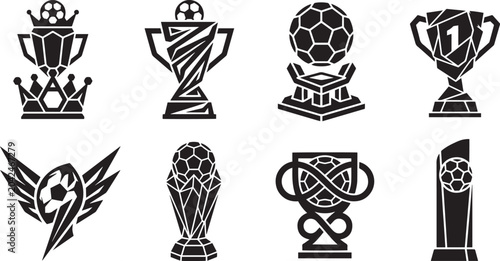 Football Trophy Award Vector Icon Set
