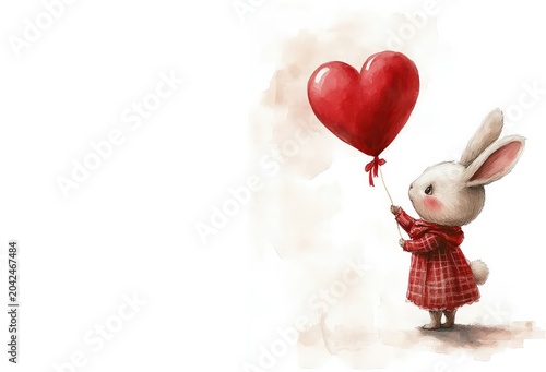 Cute rabbit in elegant clothes – valentine in watercolor style. Valentine's Day Watercolor