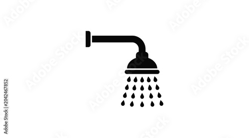 Konstfotografi Showerhead Silhouette Icon With Droplets Black On White Background