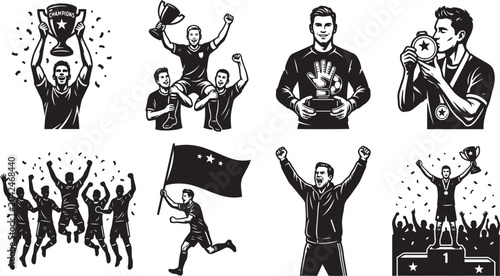 Football Celebration Fans Vector Icon Set