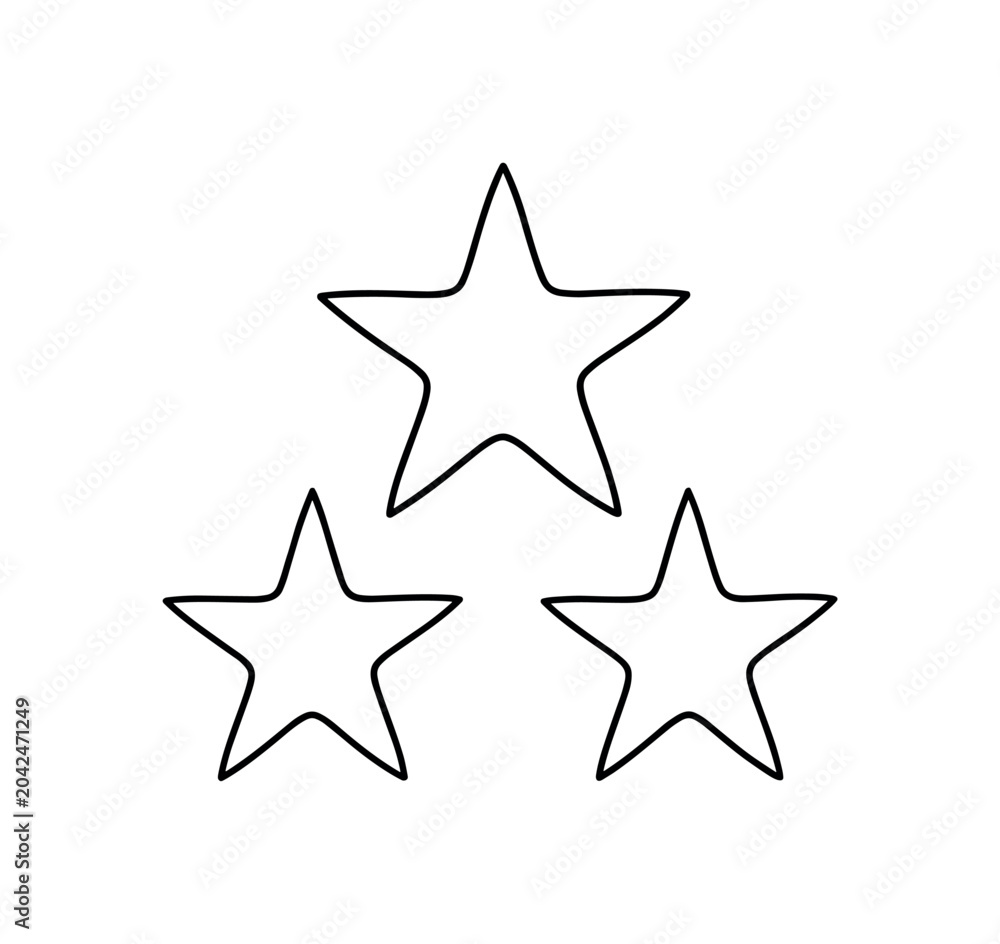 Obraz premium Three simple outline stars arranged in a triangular formation on a white background