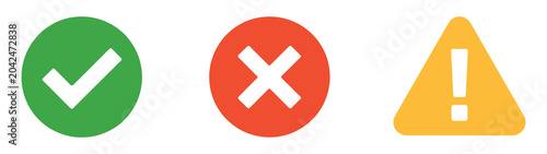 Success error and warning status icon set with check mark cross and alert triangle symbols for system notifications and alerts