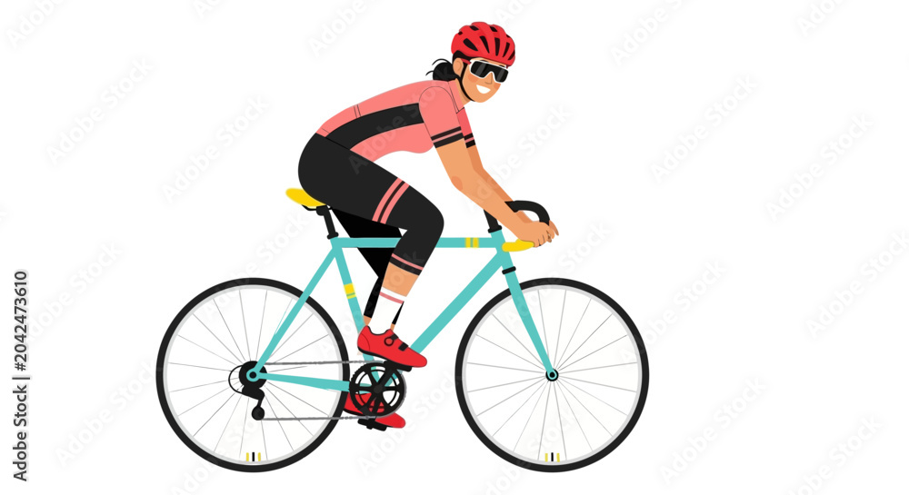 Naklejka premium Cyclist riding blue bicycle, sports illustration, athletic background