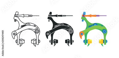 Optimal performance outcome represented by a tightened bike brake caliper with curved arms and cable anchor, identical geometry