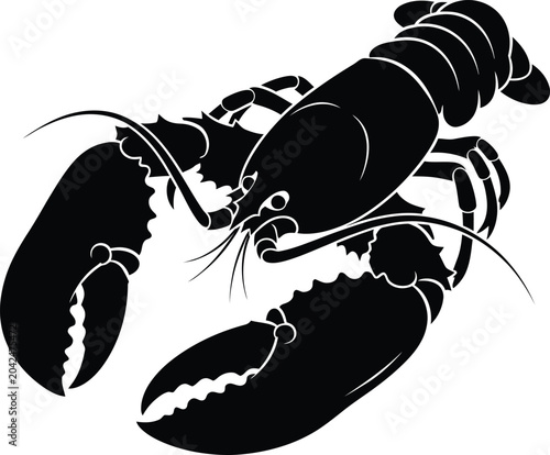 Stylized black lobster silhouette icon for marine life and seafood vector illustration