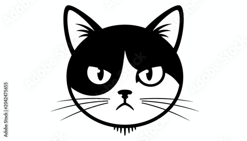 Foto Angry cat face, black and white illustration, emoticon