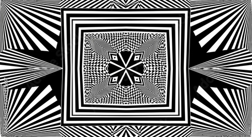 Fotografie Geometric optical illusion pattern, black and white abstract background, op art