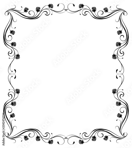 Floral ornament frame with roses vintage decorative border. Graceful decorative element for decor and text greeting or invitation card design.