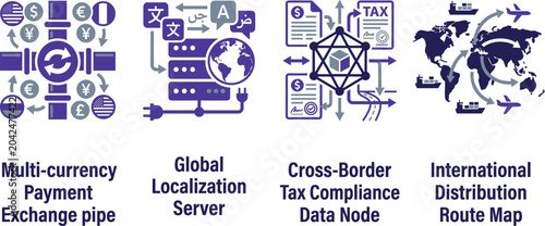 Tableau sur toile Multi currency payment exchange pipe global localization server cross border tax compliance data node international distribution route map