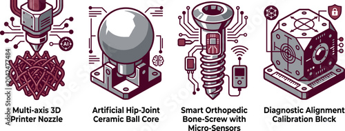 Quadro su tela Multi axis 3D printer nozzle artificial hip joint ceramic ball core smart orthopedic bone screw diagnostic alignment calibration block