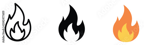Billede på lærred Fire flame icon showing burning flame symbol fireball sign for energy heat inten