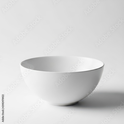 A minimalist, empty ceramic bowl rests isolated on a pristine white surface, highlighting purity and design aesthetics, aesthetic, monochrome, healthy