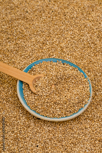 Quinoa seed with a spoon, a healthy food ingredient
