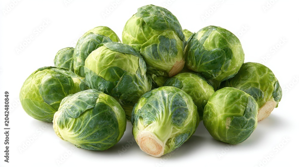 Fototapeta premium Minimalist Studio Shot: Brussels Sprouts Arranged on White Surface