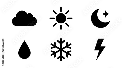 Collection of simple weather icons representing different conditions