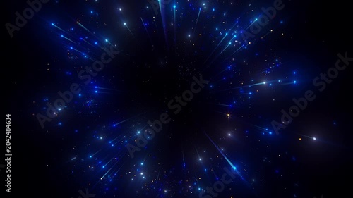 4K Blue and Gold Particle Explosion with Glowing Sparkles Energy Rays and Shimmering Light Burst Abstract 3D Motion Video 60fps