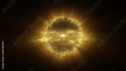 4K Golden Particle Sphere Animation with Glowing Sparkles and Shimmering Light Trails Abstract 3D Energy Orb Motion Video 60fps