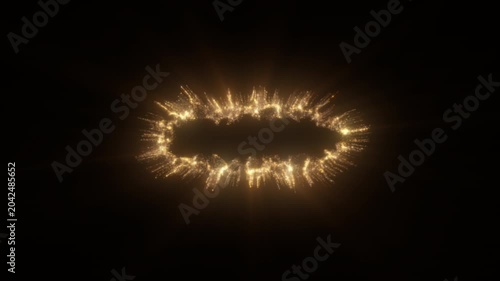 4K Golden Particle Ring with Glowing Bokeh Sparkles and Shimmering Light Trails Luxury Abstract 3D Motion Video 60fps