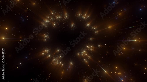 4K Golden Warp Speed Burst of Glowing Bokeh Particles and Radiant Energy Rays Abstract 3D Motion Video 60fps