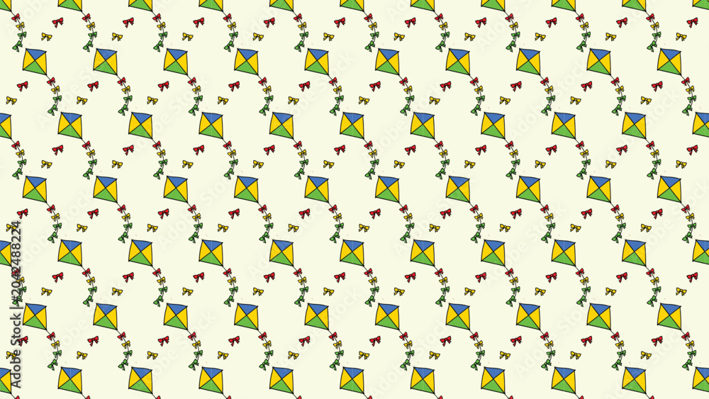 Fototapeta premium Seamless pattern with colorful kites and small decorative bows