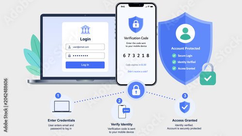 Schilderij op canvas Two factor authentication concept