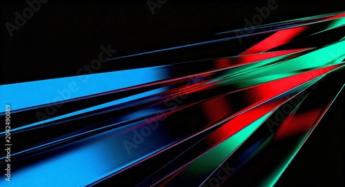 Modern abstract shiny shapes with bright color gradients on dark background, noisy texture, banner, backdrop design