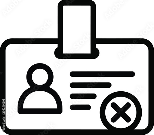 Illustration of an identity card with a profile icon text lines and a red cross symbol indicating denial or invalidity isolated on a transparent background
