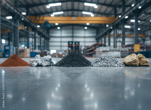 Industrial Warehouse Display of Various Raw Materials in Piles