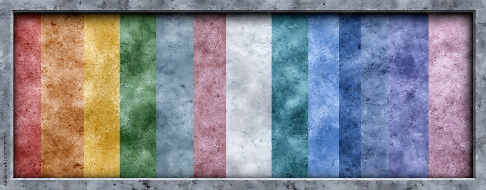 Fototapeta premium Wall art lgptqian multicolor vertical striped grunge texture background with weathered concrete frame for creative design projects