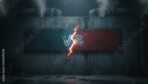 Dynamic VS Graphic with Lightning Effect on Industrial Wall Background