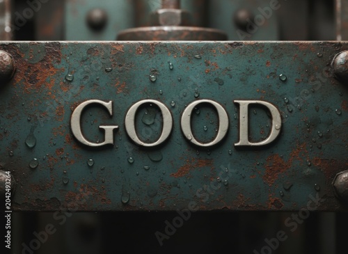 Rusty Industrial Sign with the Word 'GOOD' in Vintage Style