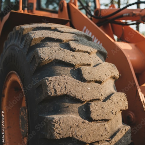 Close-Up of Heavy Machinery Tire on Construction Site