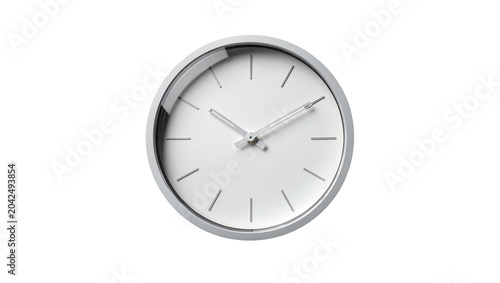 Foto Minimalist white analog clock with thin silver hands, isolated on transparent ba