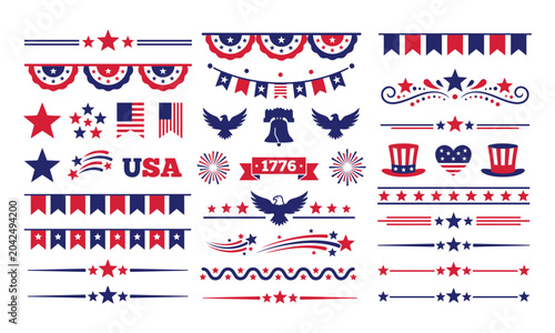 Tableau sur toile Patriotic vector graphics collection usa independence day elements for design an