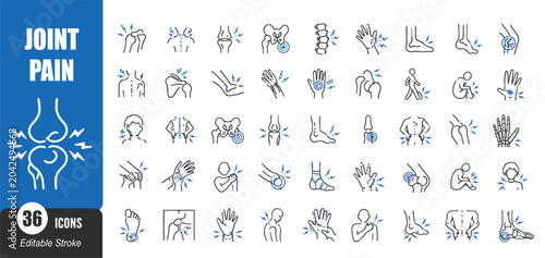 Foto Joint Pain and Arthritis Symptoms Medical Line Icons Set