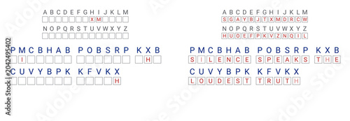 Photos A letter cryptogram reading: Silence speaks the loudest truth, with two letters