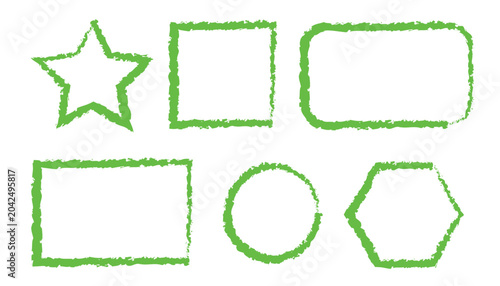 Canvastavla Collection of various green hand-drawn geometric shapes with a chalky textured o