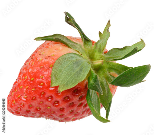 Konstfotografi Ripe red strawberry berry with green sepals and leaves