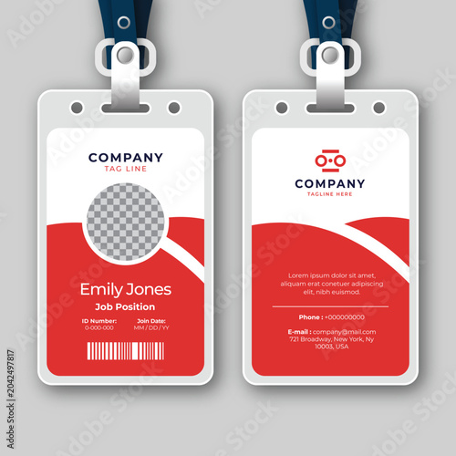 Clean vertical staff identity badge template with placeholder photo