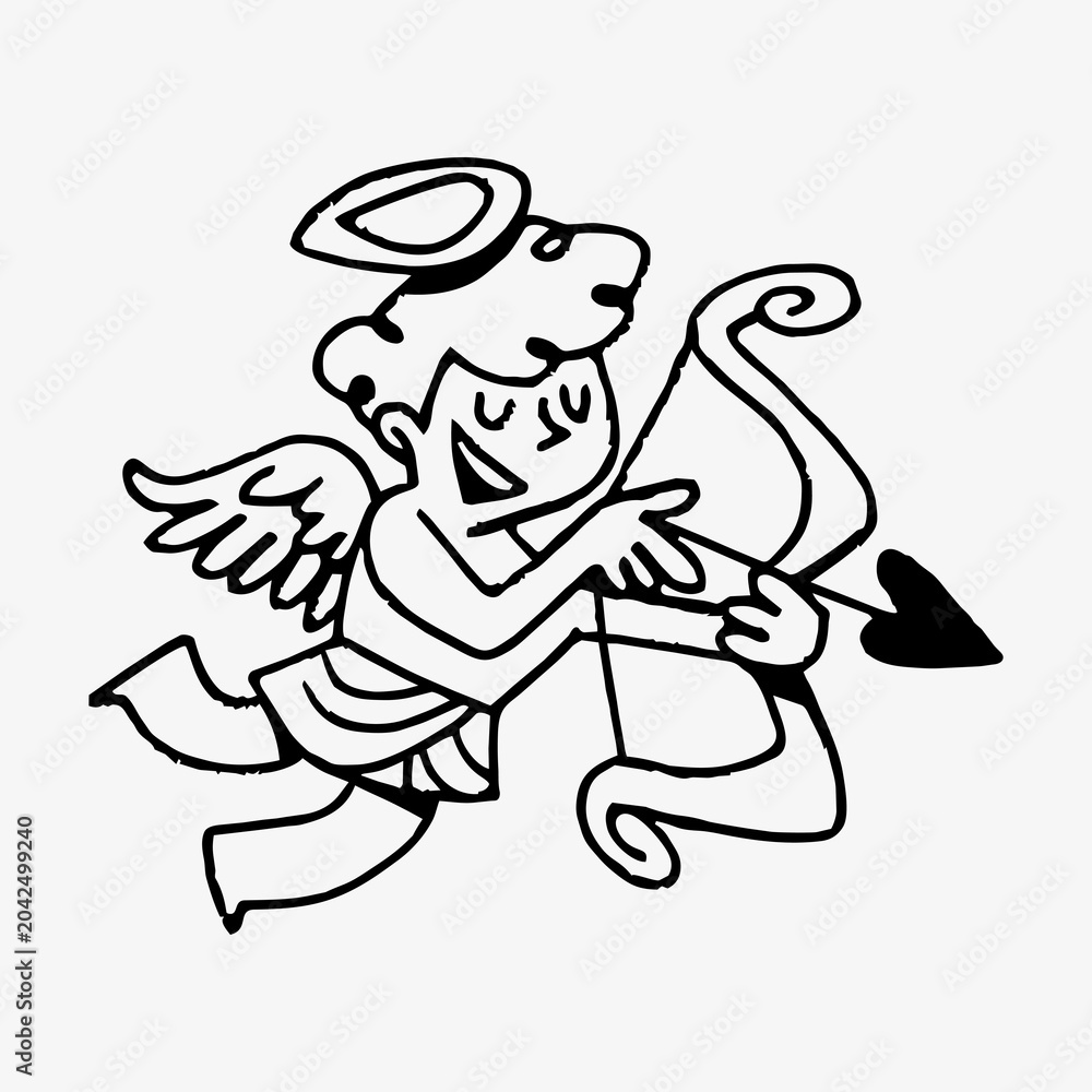 Obraz premium Playful cupid with bow on white