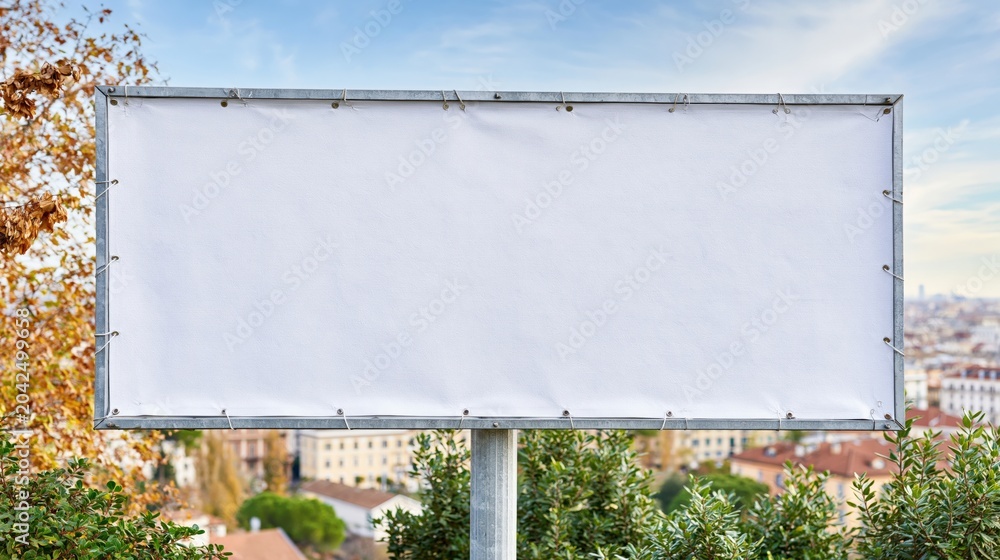 Obraz premium Blank billboard standing overlooking urban residential skyline