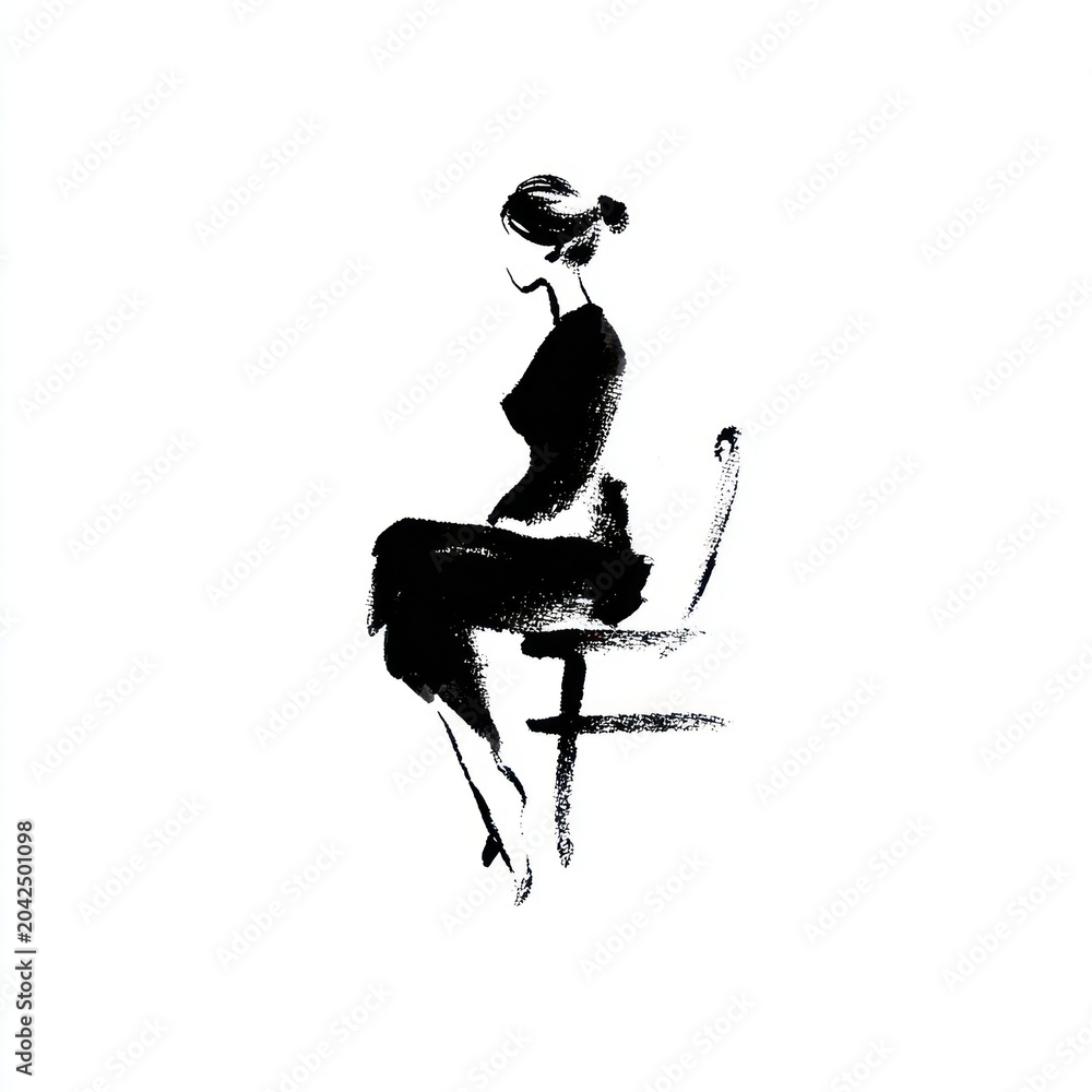 Fototapeta premium Elegant ink silhouette woman.