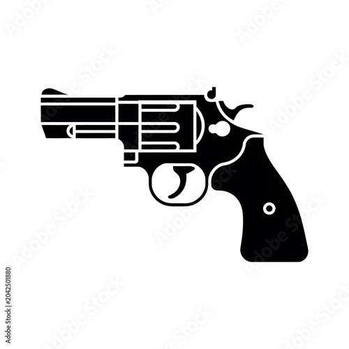 Black and white revolver pistol vector illustration