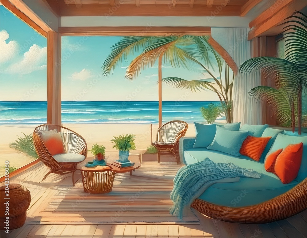 Obraz premium beach house interior design generative ai