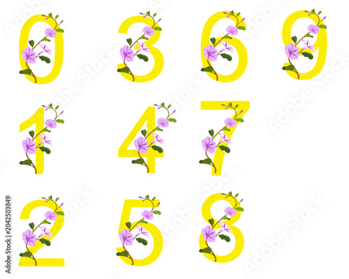 Bright Yellow Floral Number Icons Set