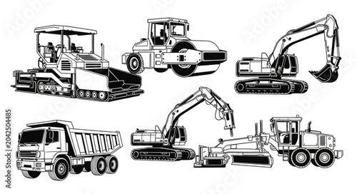 bulldozer excavator and truck