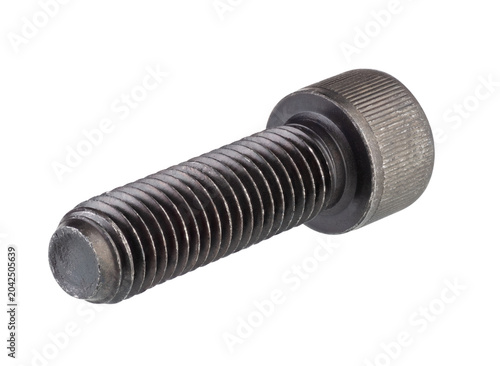 Billede på lærred Black, hardened round-head bolt for a special Allen key isolated on white