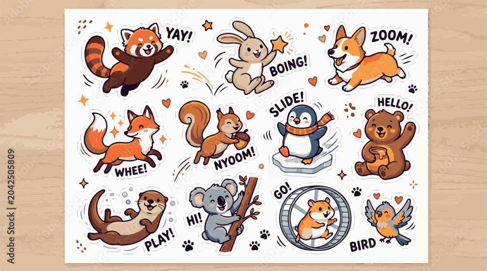 Fototapeta premium Cute cartoon animals playing and moving with fun actions