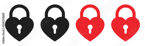 Heart-shaped padlock icon featuring black and red love lock symbols for emotional security and relationship concepts