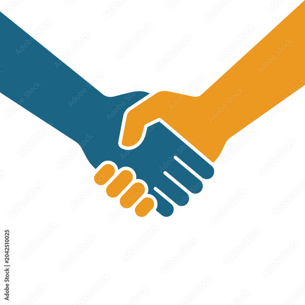 Fototapeta premium Two hands shaking in agreement and partnership vector illustration